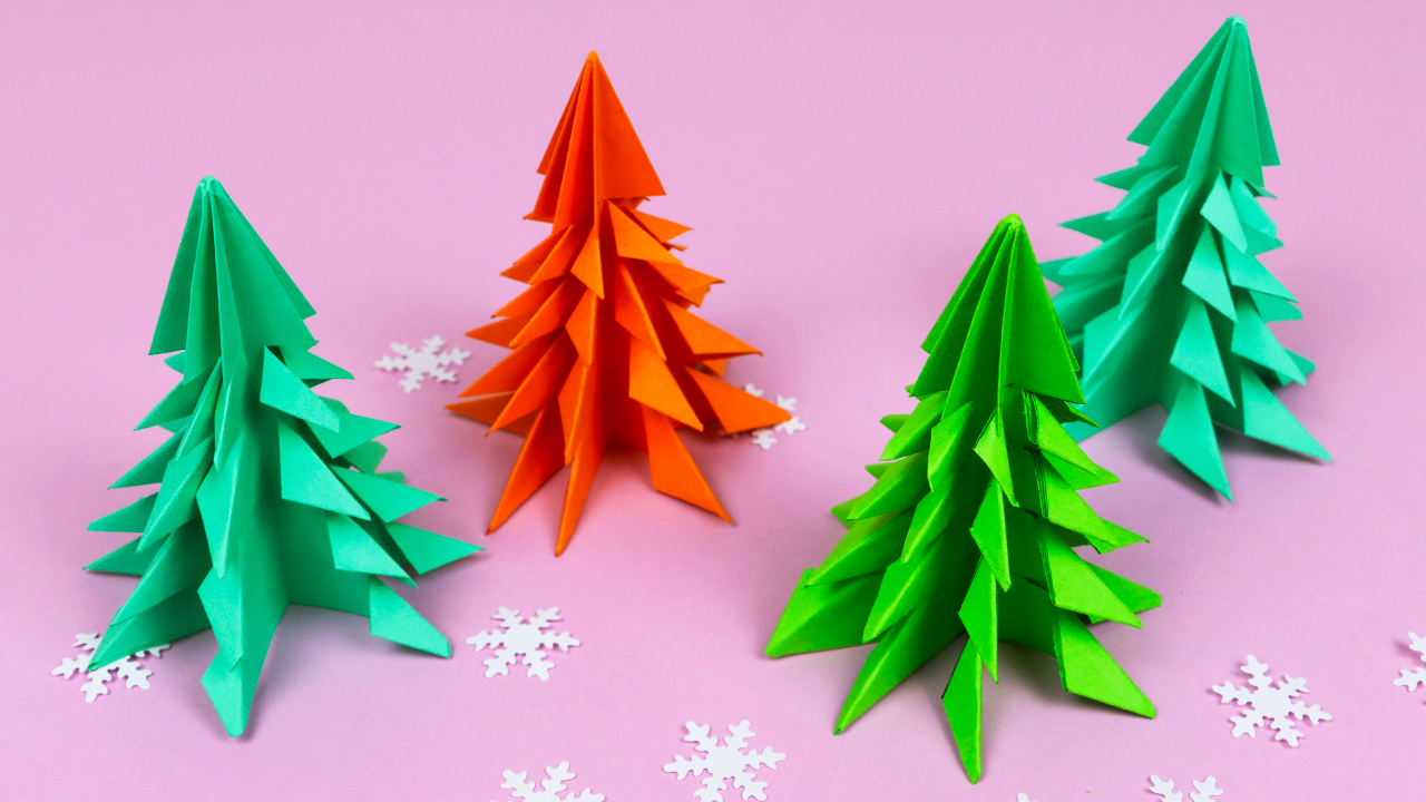 Very beautiful origami Christmas tree made of paper